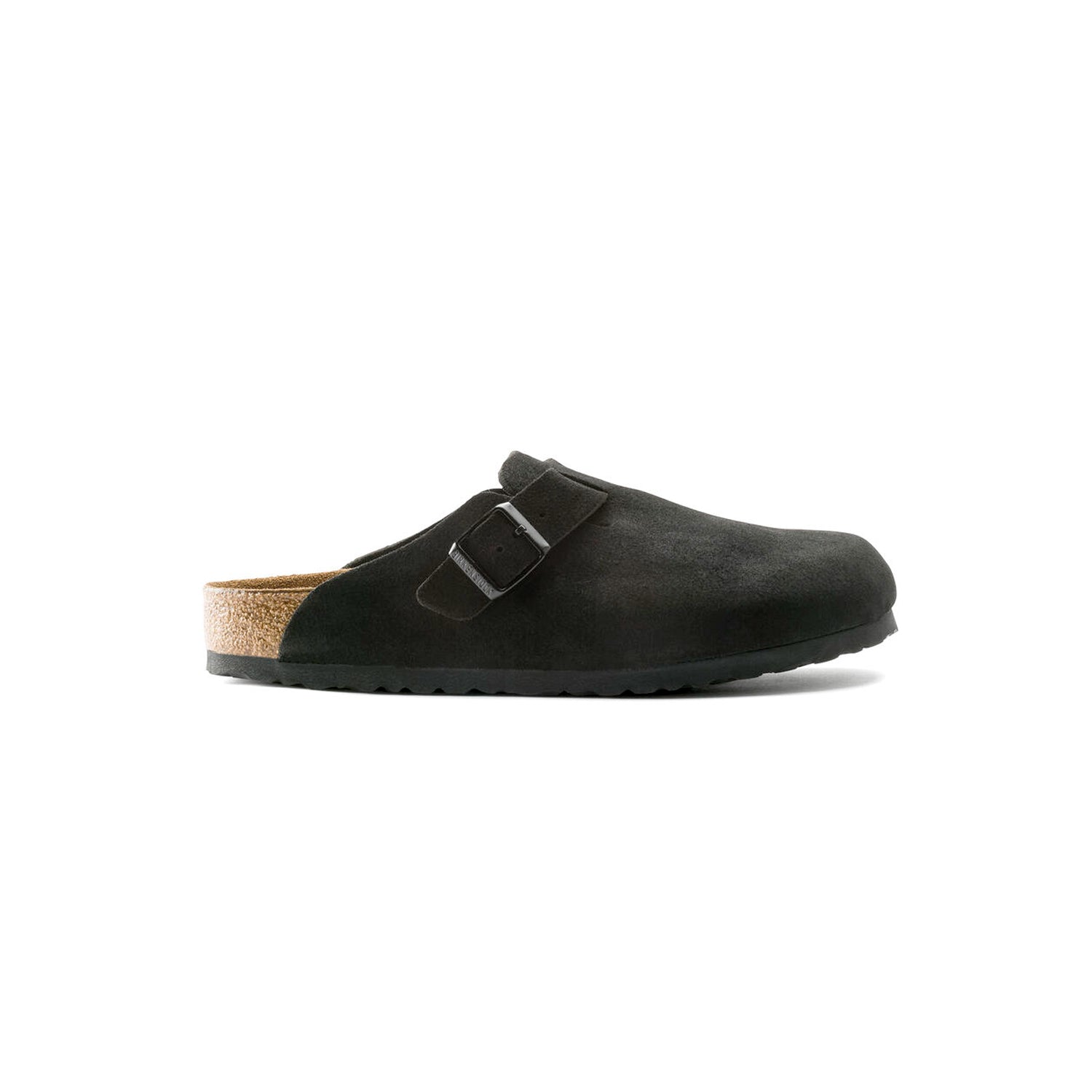 BIRKENSTOCK BOSTON BLACK SUEDE SOFT FOOTBED NARROW