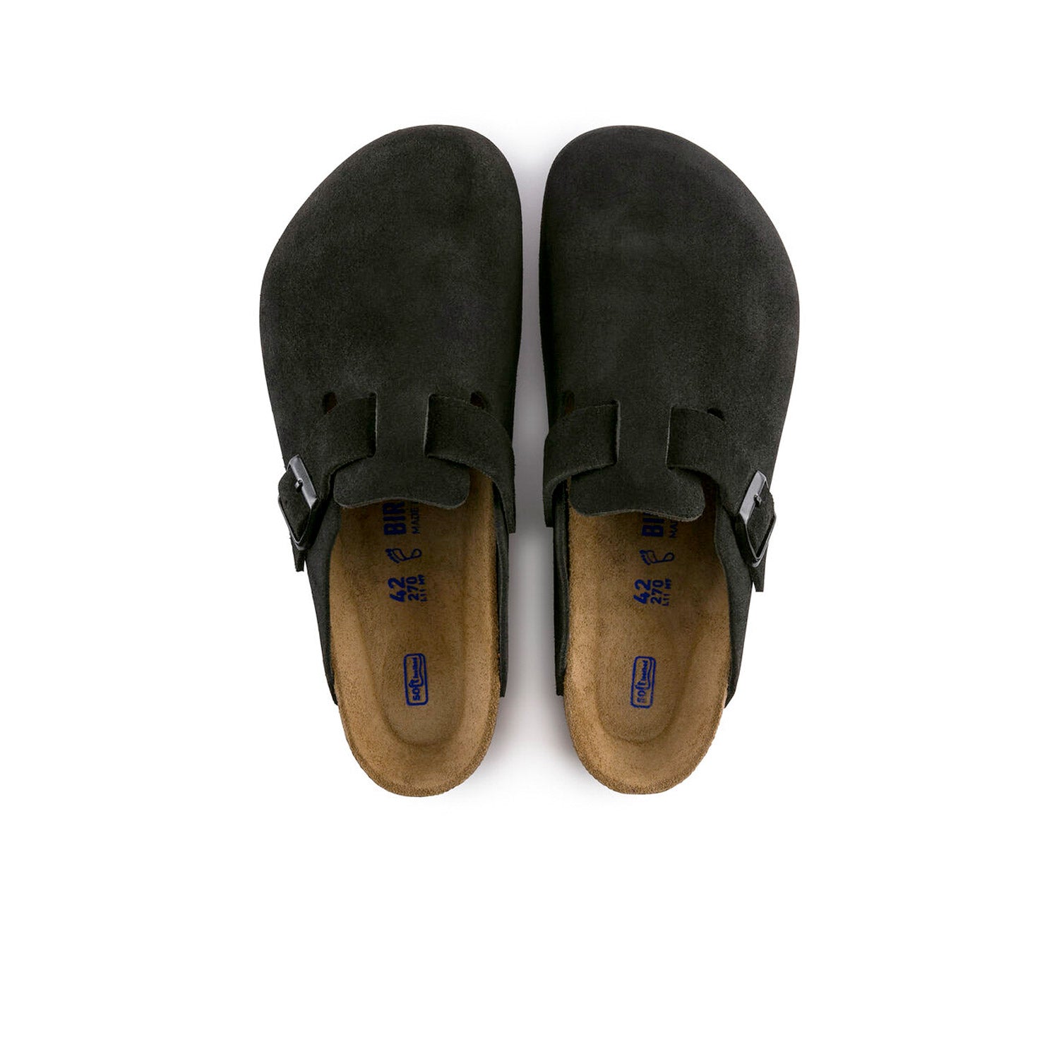 BIRKENSTOCK BOSTON BLACK SUEDE SOFT FOOTBED NARROW