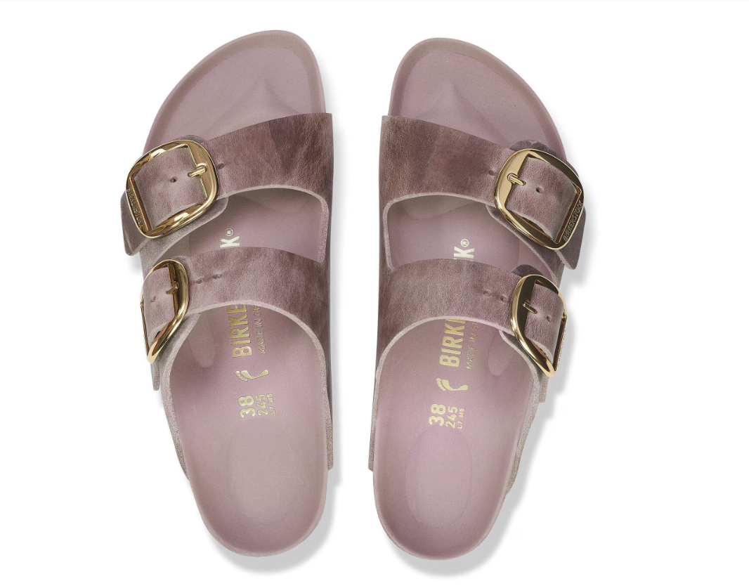 Arizona Big Buckle Oiled Leather Lavender Sandals