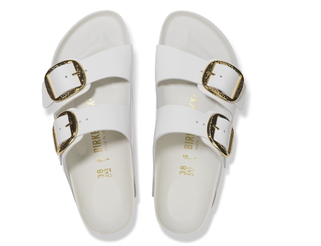 Birkenstock Arizona Big Buckle Natural Leather Patent Antique White Sandals