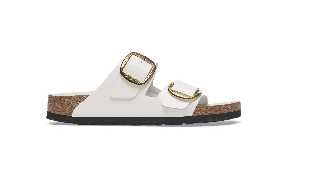 Birkenstock Arizona Big Buckle Natural Leather Patent Antique White Sandals