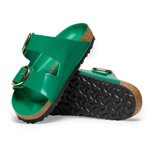 Birkenstock Arizona Big Buckle Natural Leather Patent High Shine Digital Green