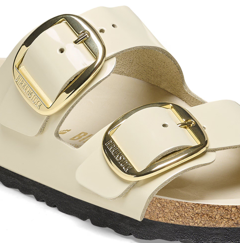 Birkenstock Arizona Big Buckle Natural Leather Patent High-Shine Ecru
