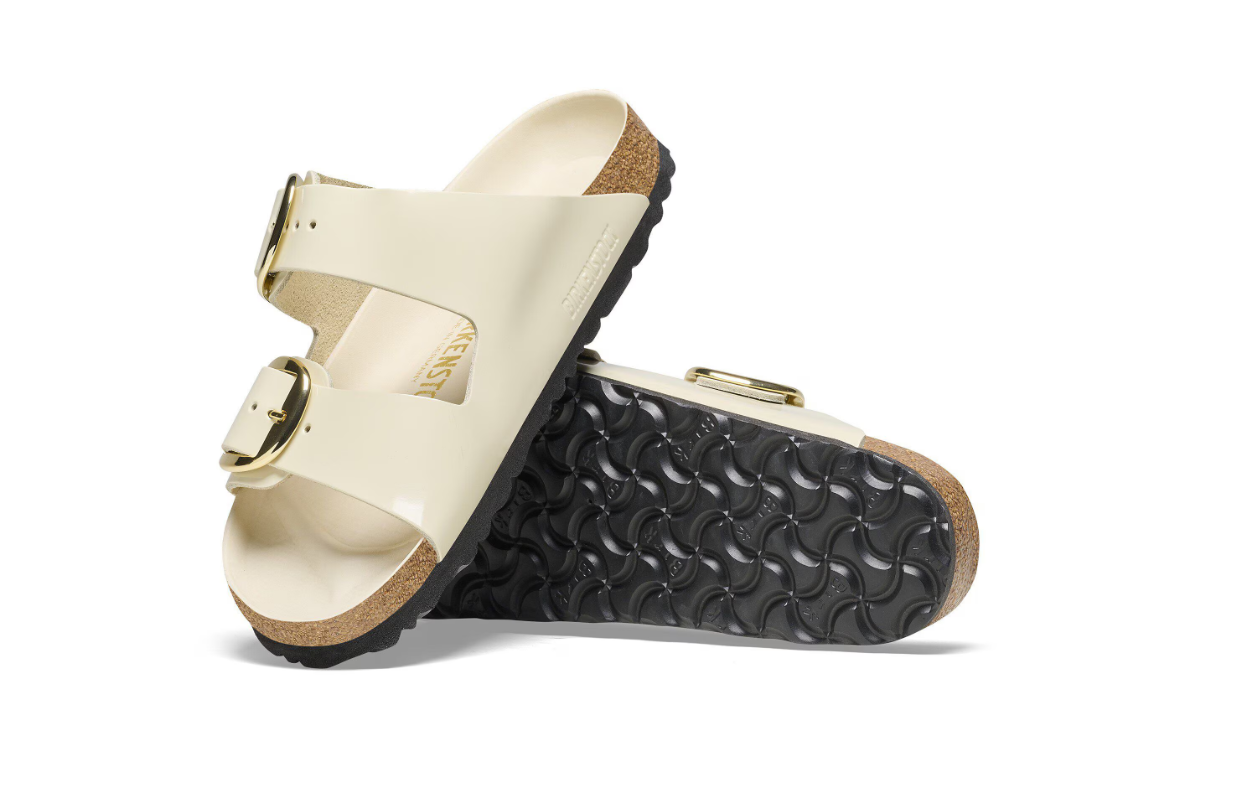 Birkenstock Arizona Big Buckle Natural Leather Patent High-Shine Ecru