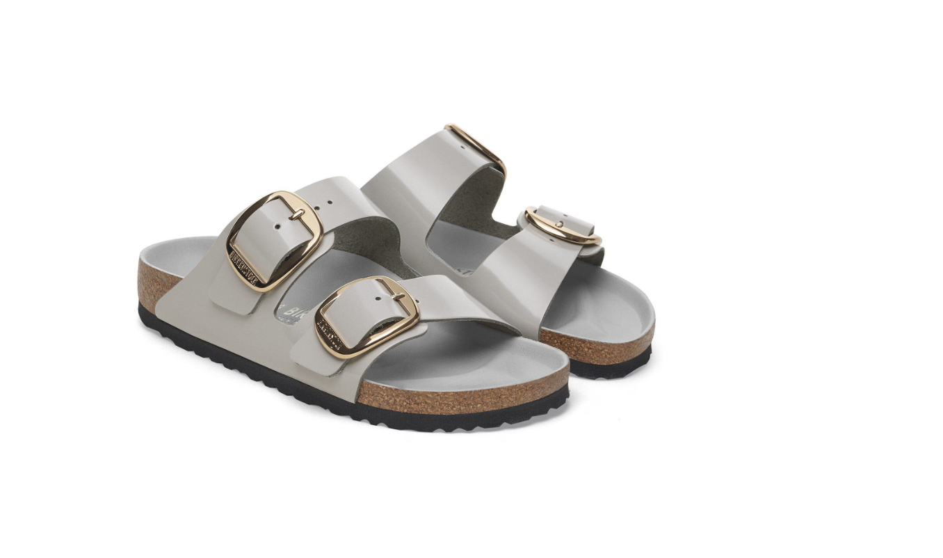 Birkenstock Arizona Big Buckle Natural Leather Patent Stone Coin Narrow Sandals