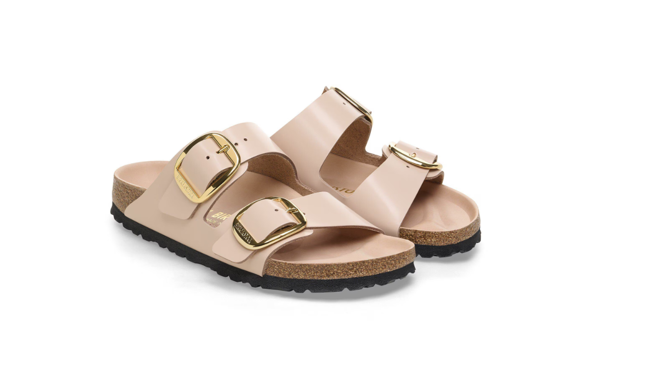 Birkenstock Arizona Big Buckle Patent Leather Sandals – High-Shine New Beige
