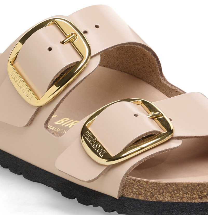 Birkenstock Arizona Big Buckle Patent Leather Sandals – High-Shine New Beige