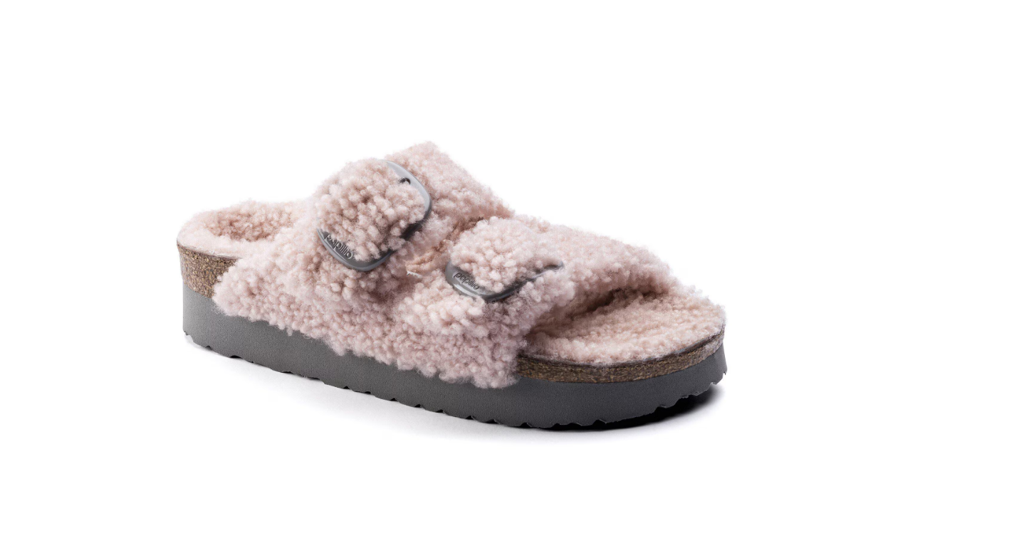 Birkenstock Arizona Big Buckle Shearling Teddy Crystal Rose Sandals