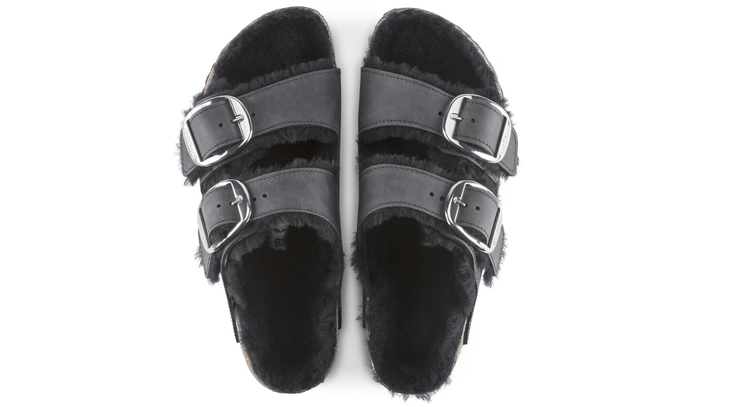 Birkenstock Arizona Big Buckle Shearling Oiled Leather Black