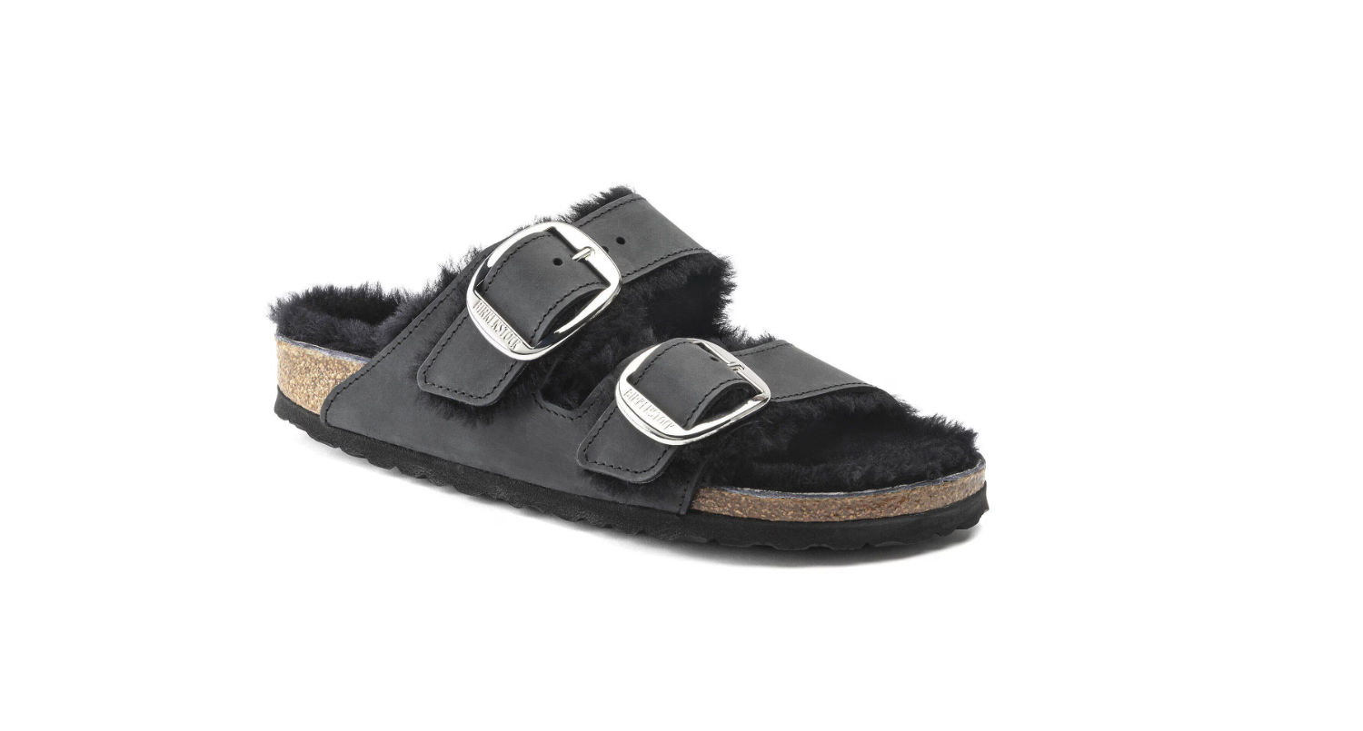 Birkenstock Arizona Big Buckle Shearling Oiled Leather Black