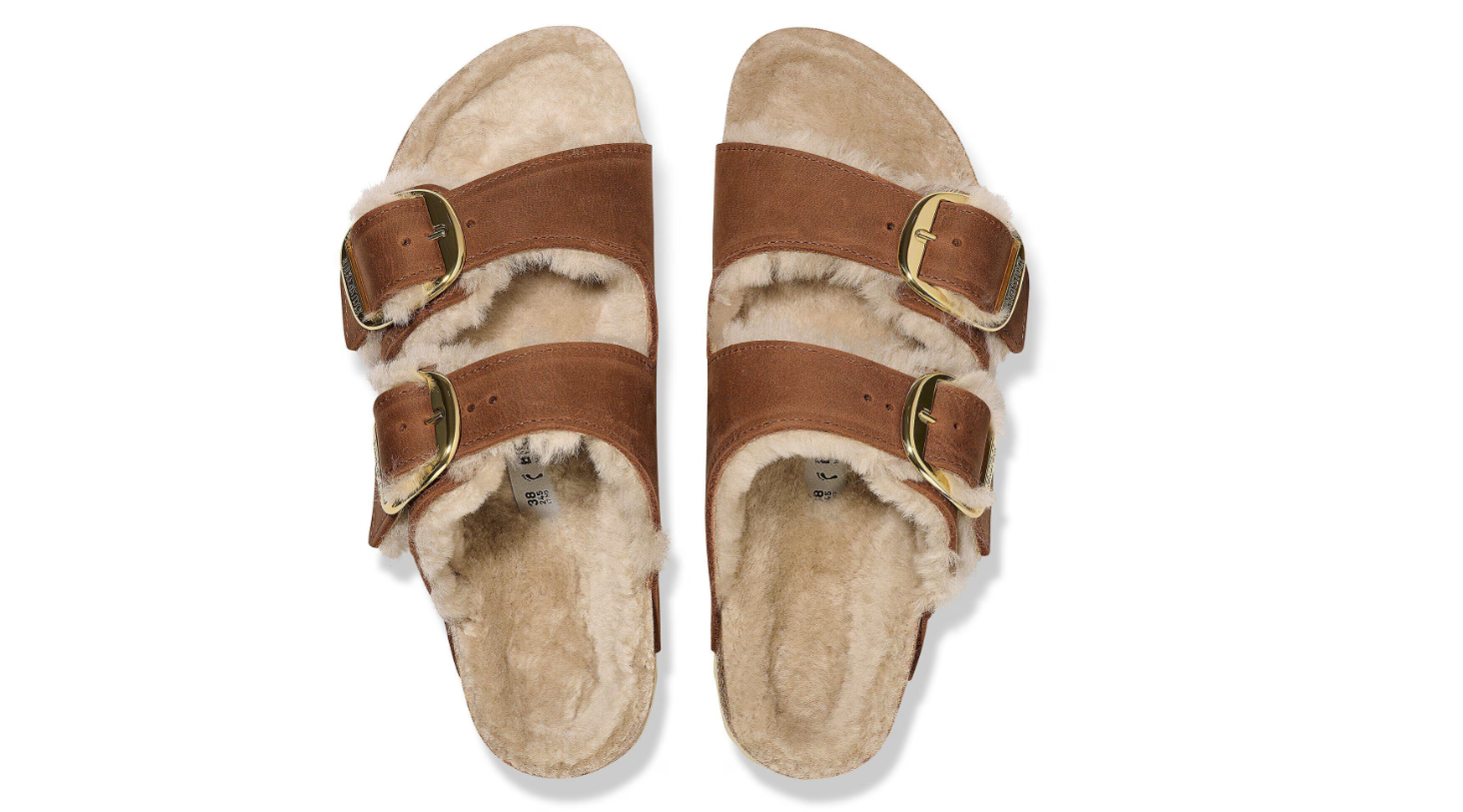 Birkenstock Arizona Big Buckle Shearling Oiled Leather Cognac