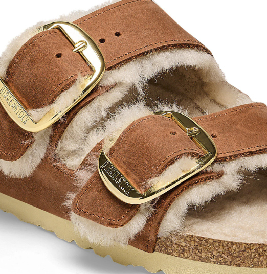 Birkenstock Arizona Big Buckle Shearling Oiled Leather Cognac
