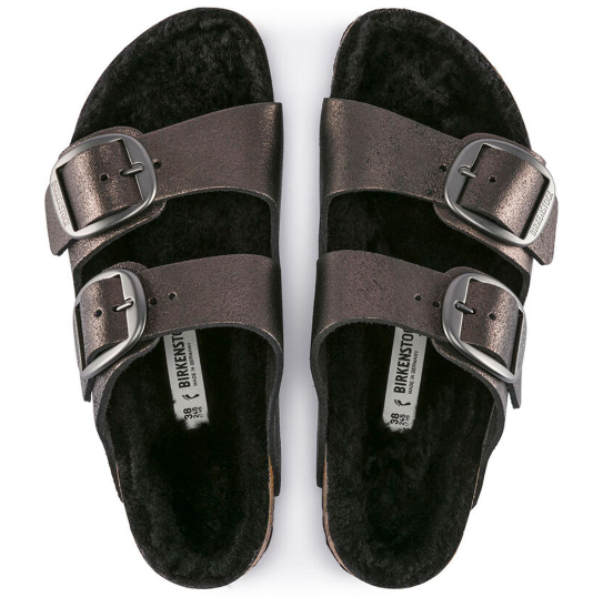 Birkenstock Arizona Big Buckle Suede Leather Washed Metallic Antique Black