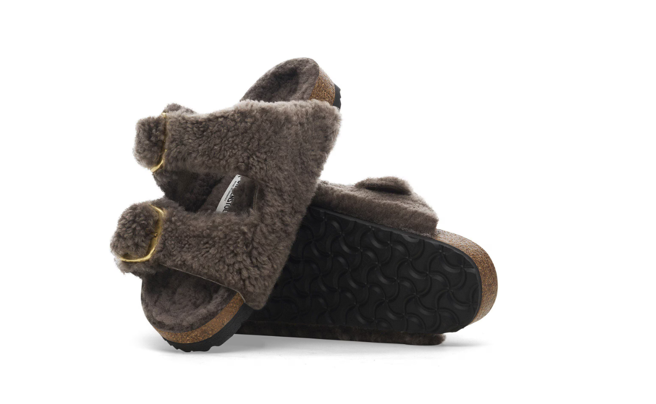 Birkenstock Arizona Big Buckle Shearling Concrete Gray Sandals