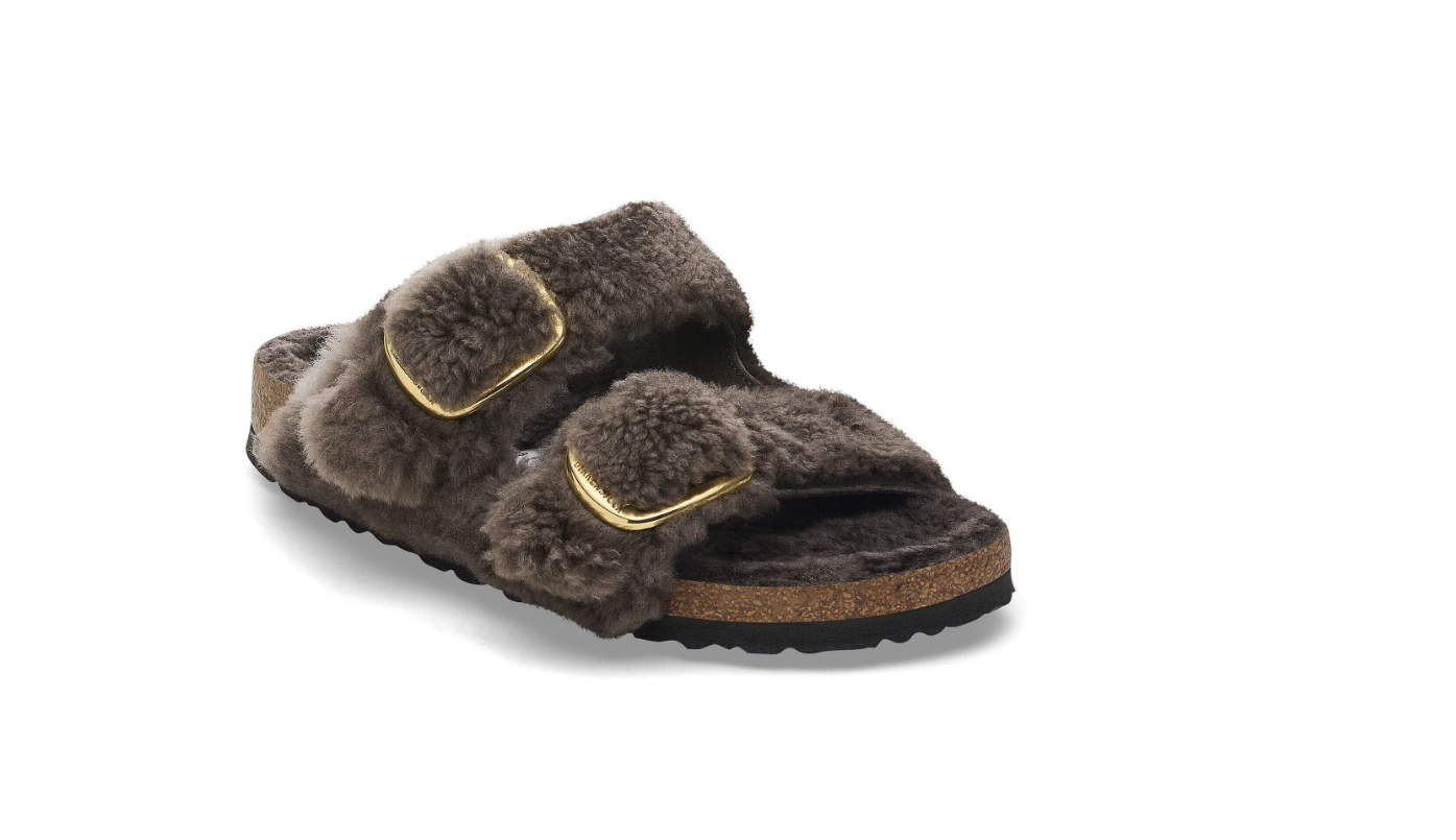 Birkenstock Arizona Big Buckle Shearling Concrete Gray Sandals