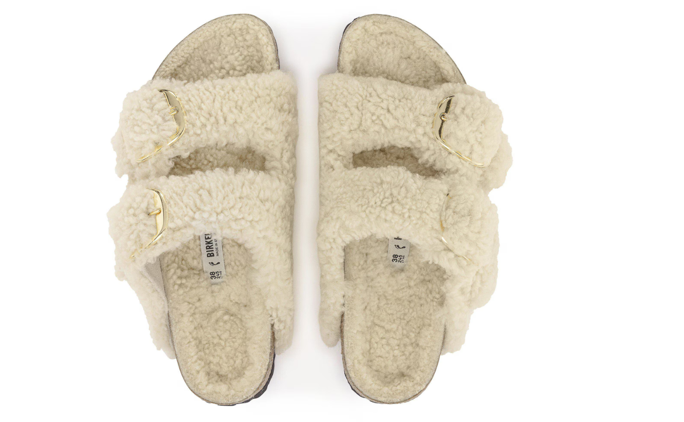 Birkenstock Arizona Big Buckle Shearling Teddy Eggshell Sandals