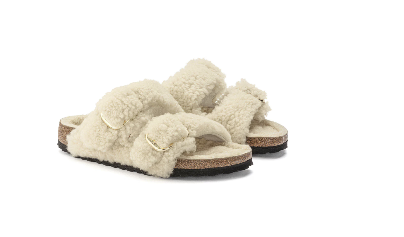 Birkenstock Arizona Big Buckle Shearling Teddy Eggshell Sandals