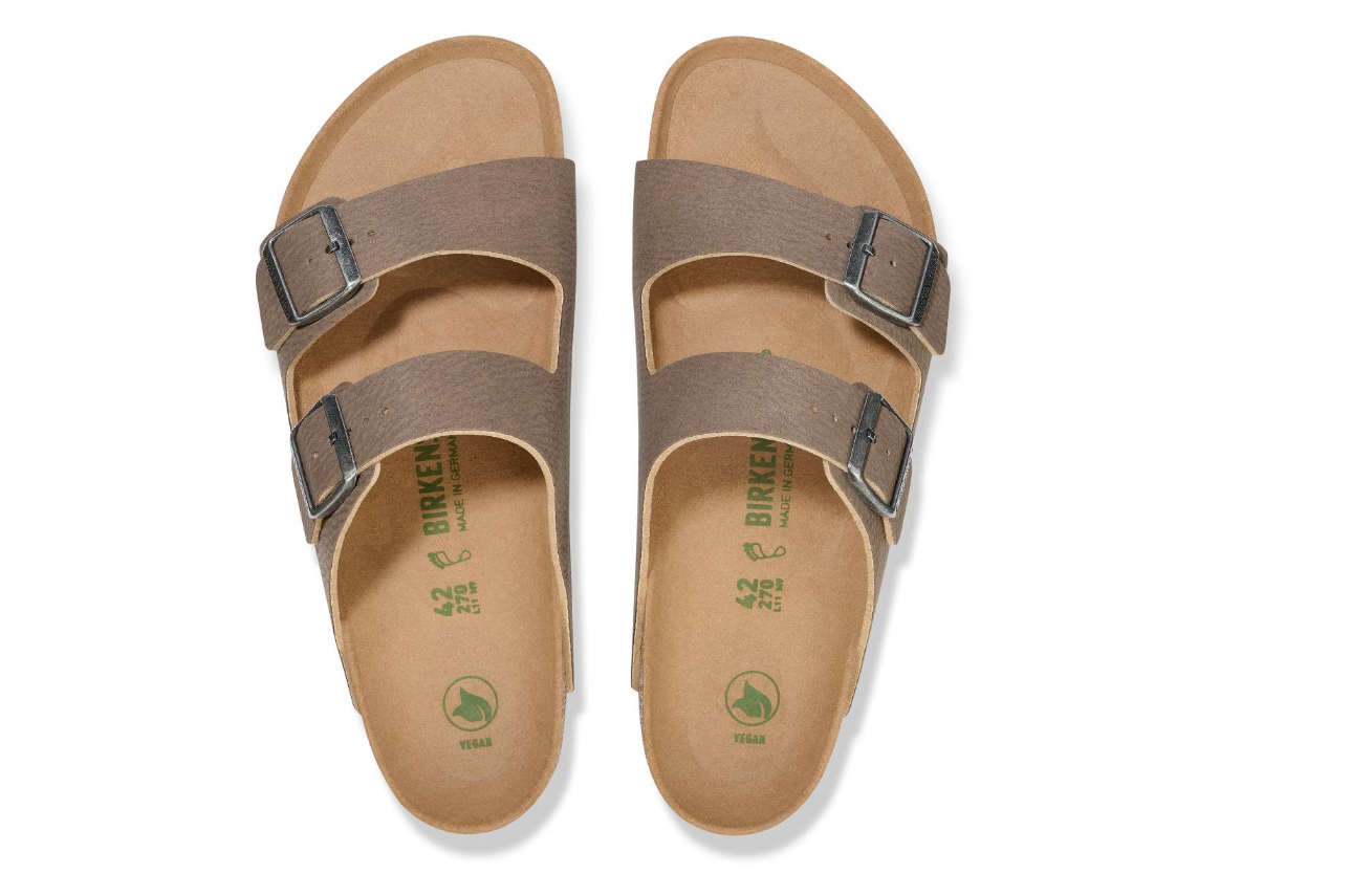 Birkenstock Arizona Vegan Desert Dust Gray Taupe Brown Sandals