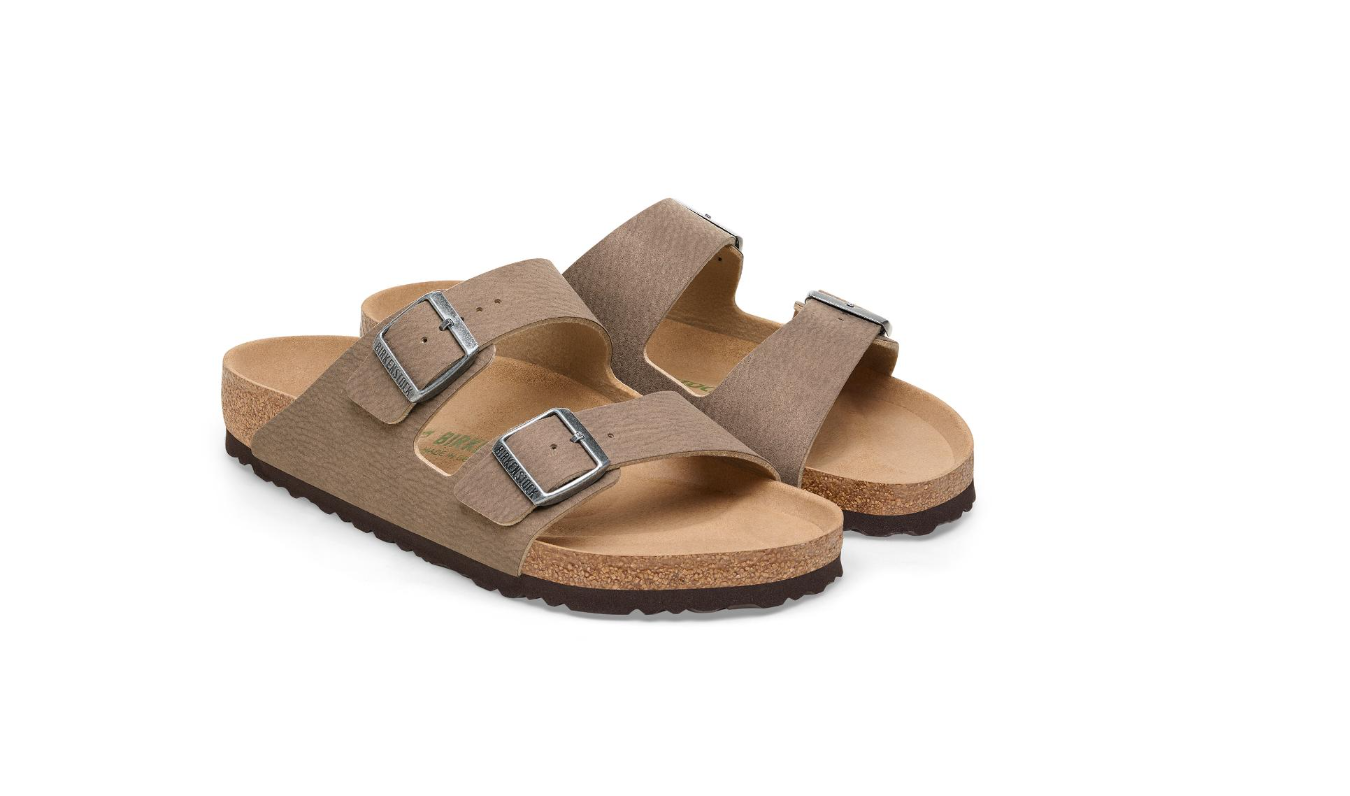 Birkenstock Arizona Vegan Desert Dust Gray Taupe Brown Sandals