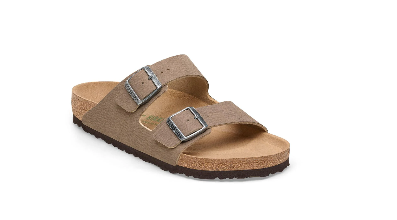 Birkenstock Arizona Vegan Desert Dust Gray Taupe Brown Sandals