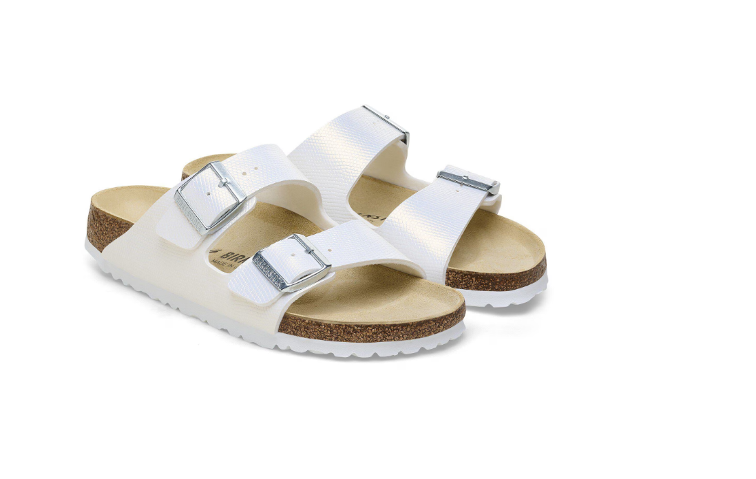 Birkenstock Arizona Birko-Flor Embossed Shiny Lizard White