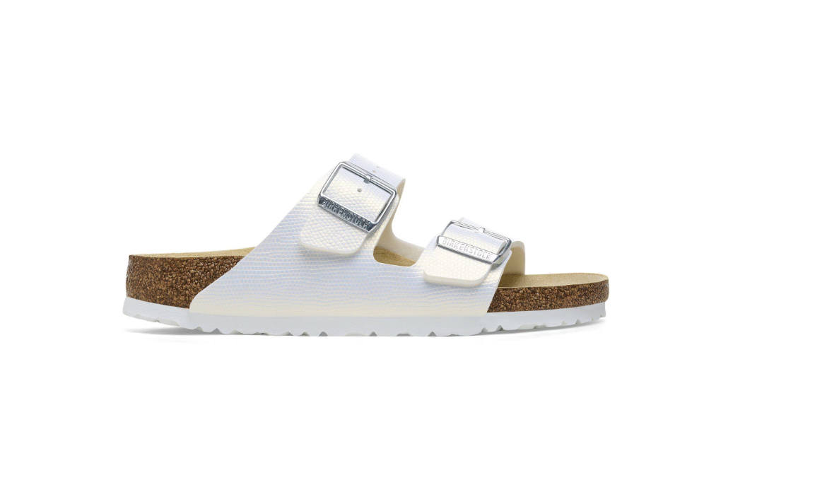 Birkenstock Arizona Birko-Flor Embossed Shiny Lizard White
