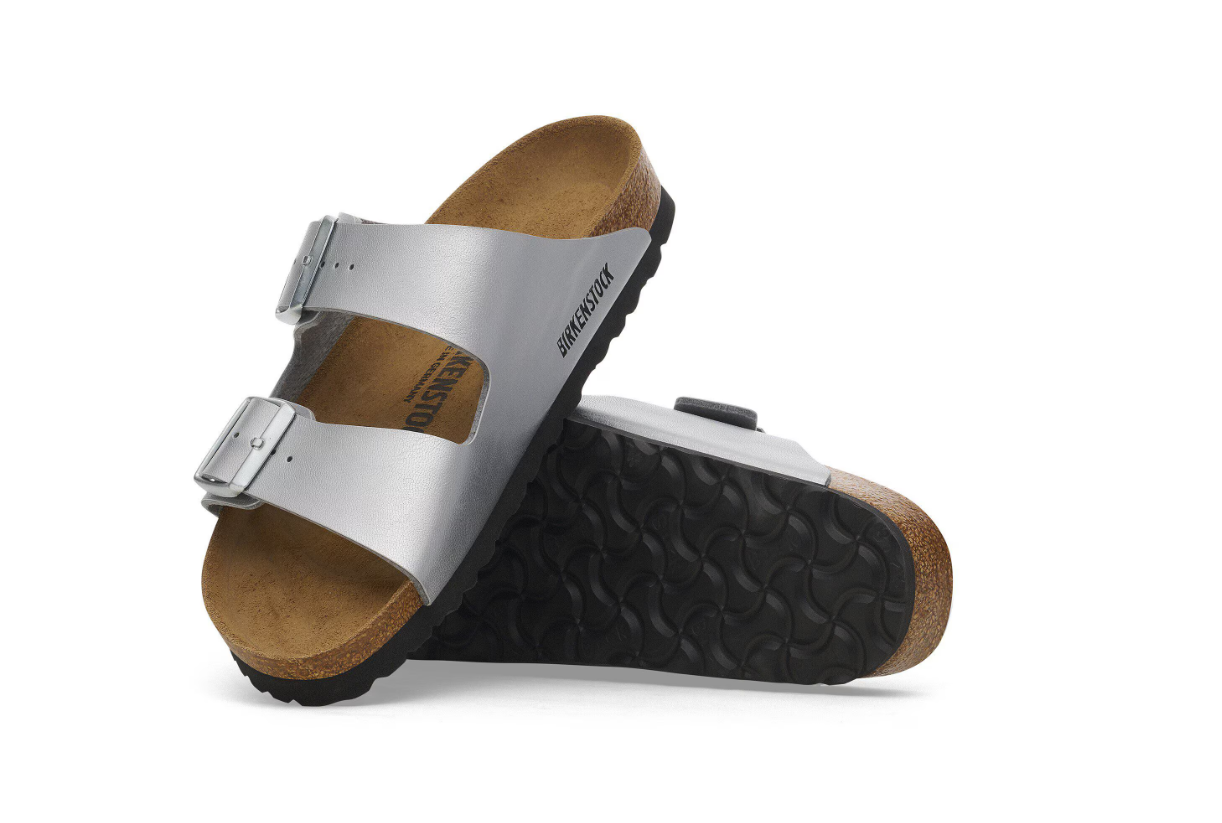 Birkenstock Arizona Birko-Flor Metallic Silver Sandals