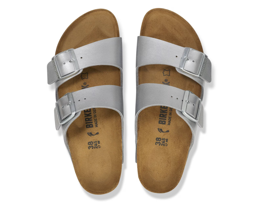 Birkenstock Arizona Birko-Flor Metallic Silver Sandals