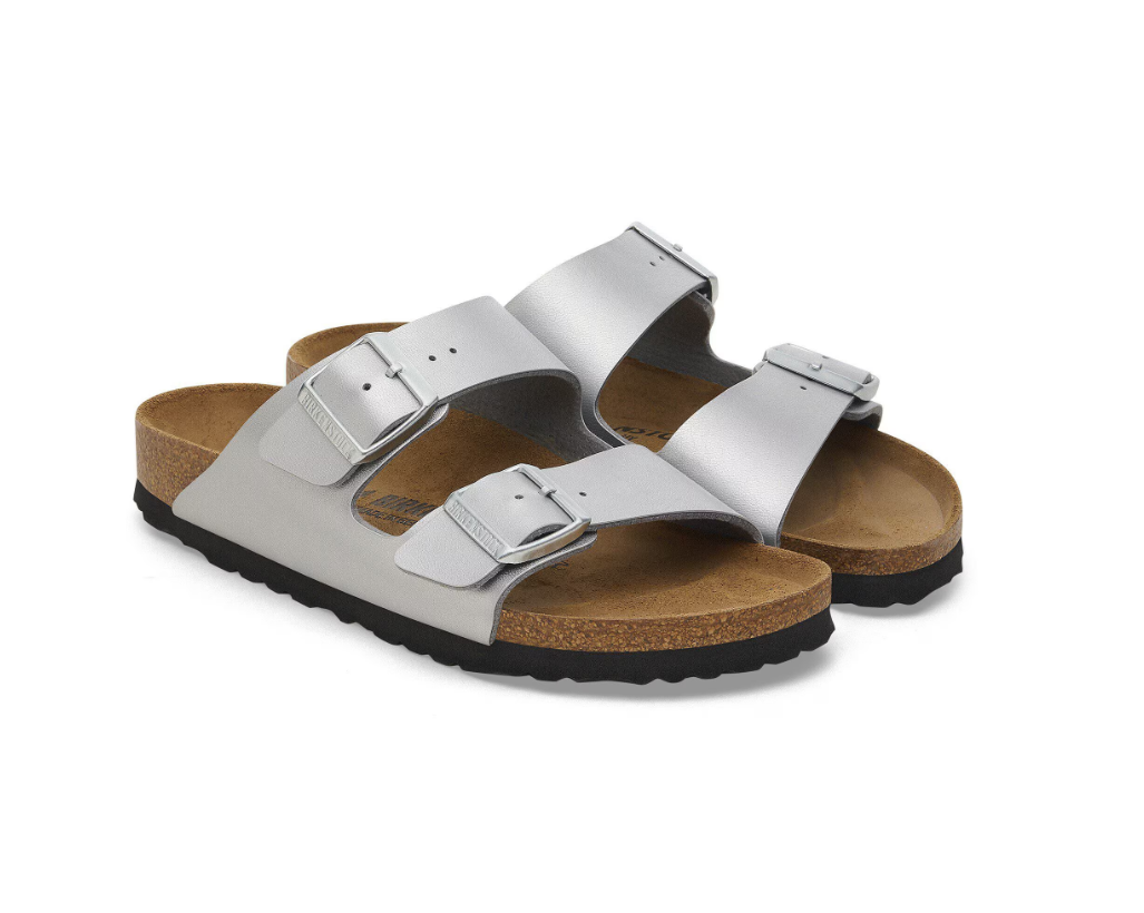 Birkenstock Arizona Birko-Flor Metallic Silver Sandals