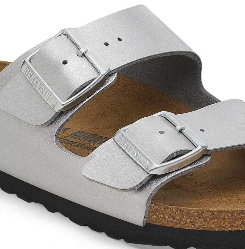 Birkenstock Arizona Birko-Flor Metallic Silver Sandals