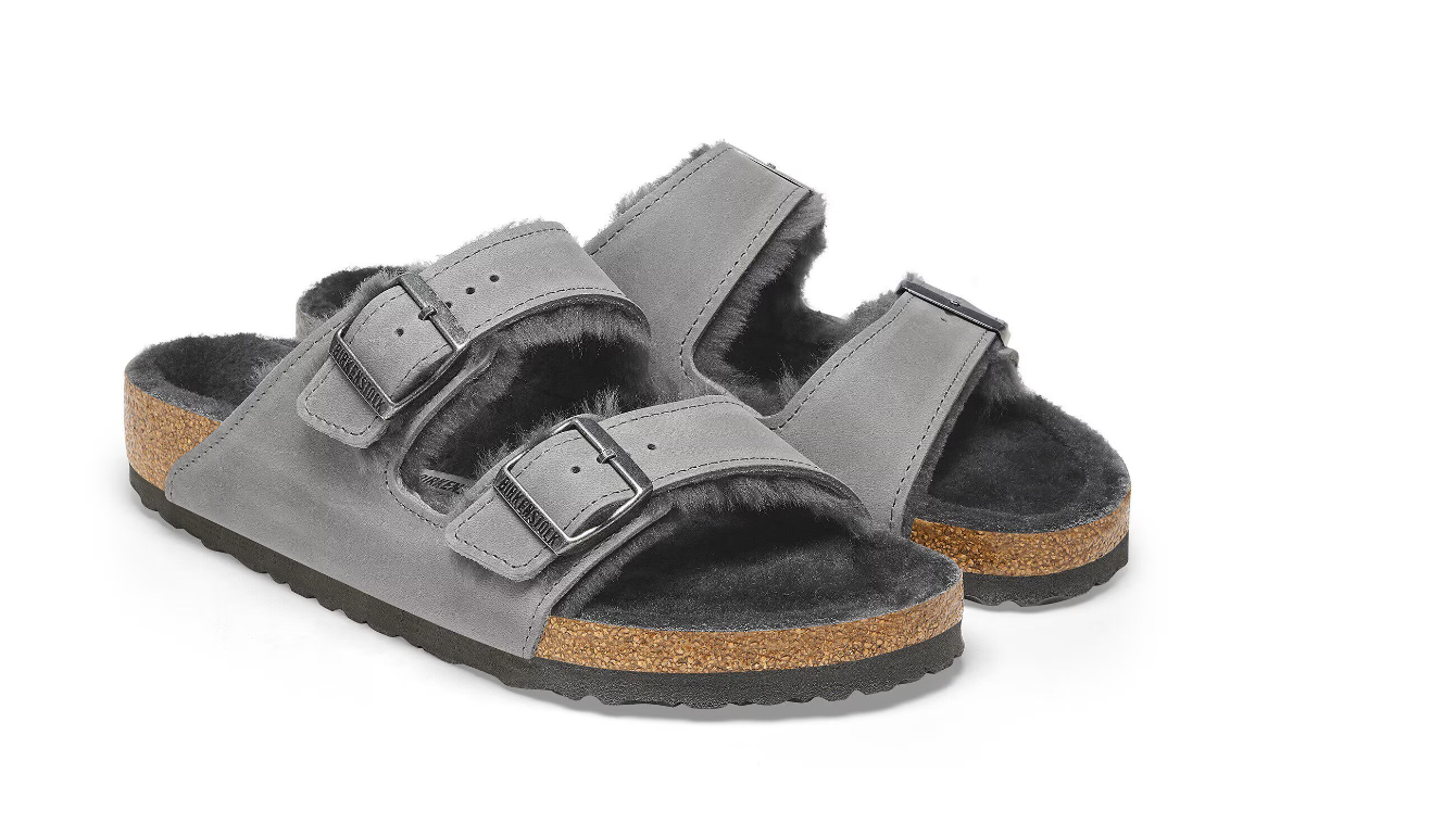 Birkenstock Arizona Shearling Oiled Leather Iron Sandals