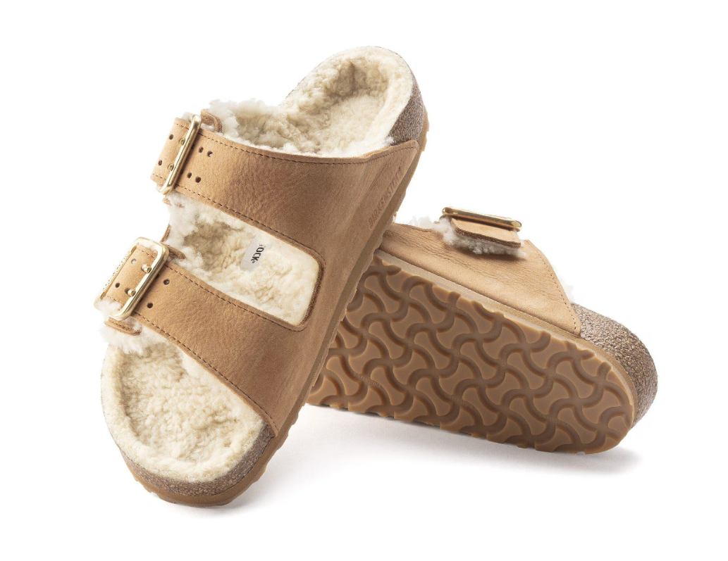 Birkenstock Arizona Bold Shearling Nubuck Leather Cognac