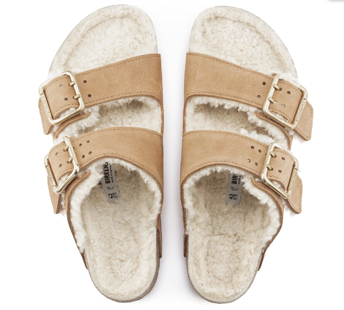 Birkenstock Arizona Bold Shearling Nubuck Leather Cognac