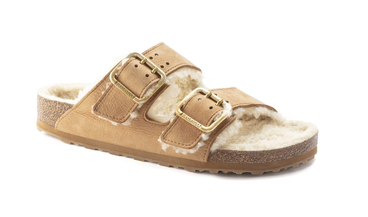Birkenstock Arizona Bold Shearling Nubuck Leather Cognac