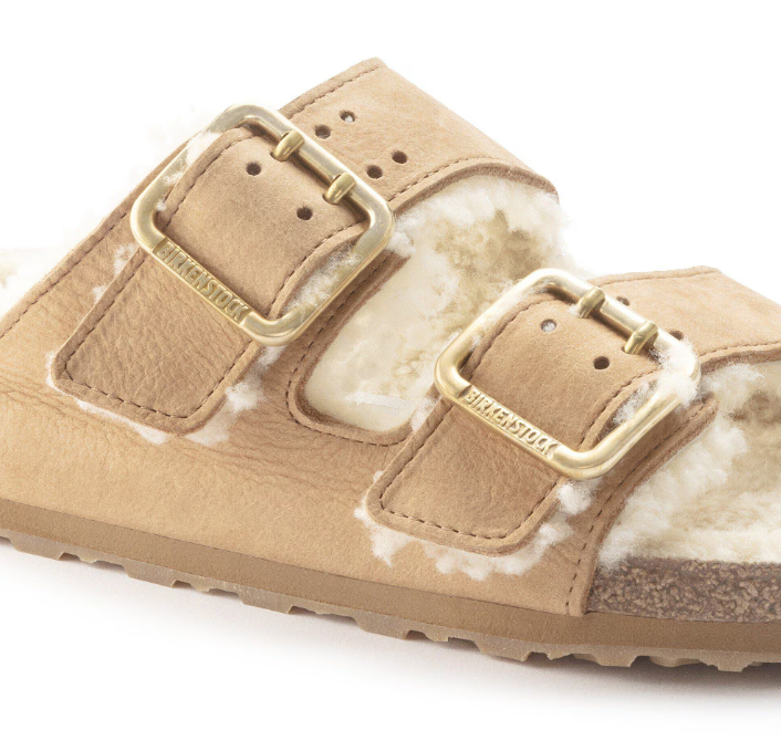 Birkenstock Arizona Bold Shearling Nubuck Leather Cognac