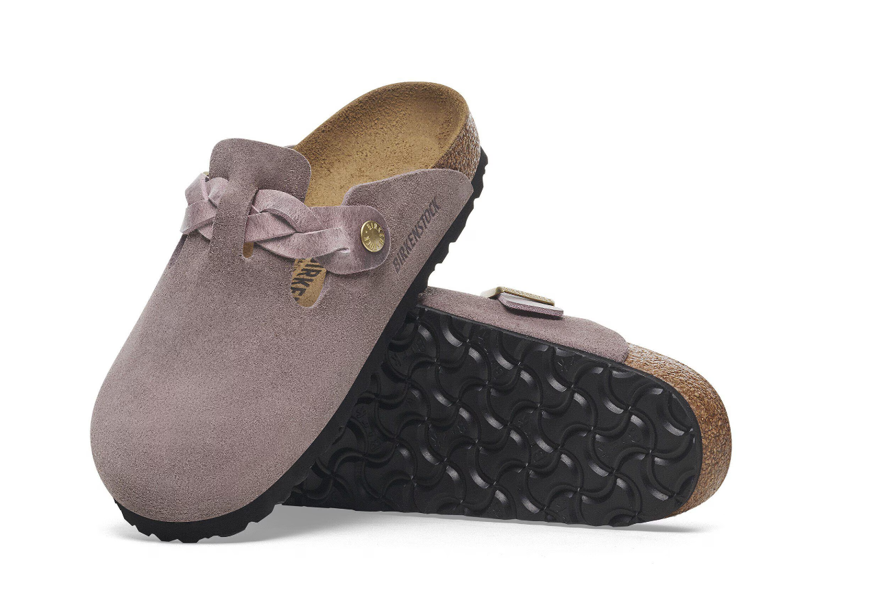 Birkenstock Boston Braided Suede Leather Clogs Faded Purple