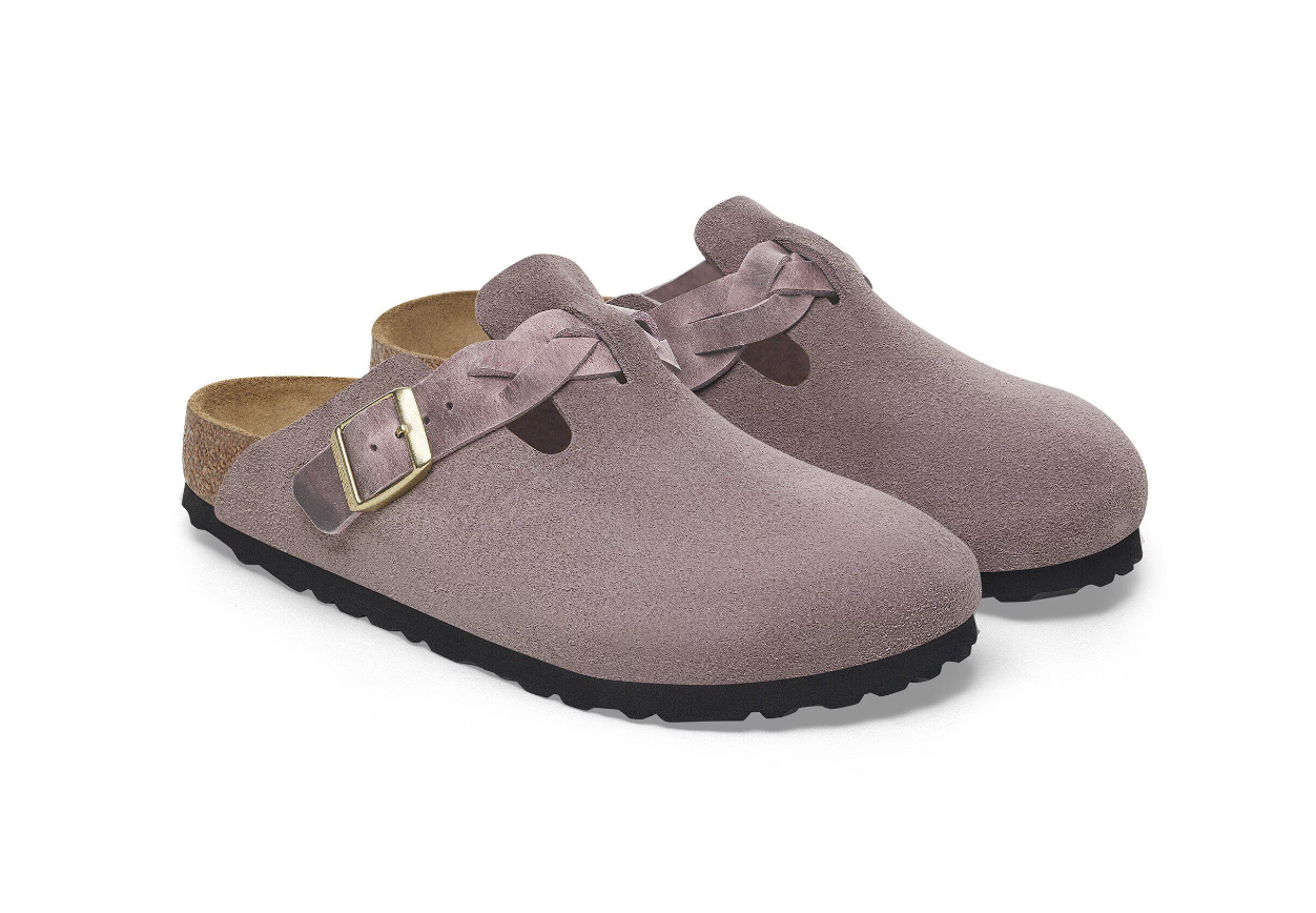 Birkenstock Boston Braided Suede Leather Clogs Faded Purple