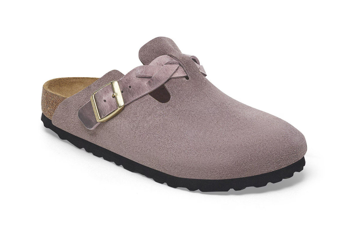 Birkenstock Boston Braided Suede Leather Clogs Faded Purple