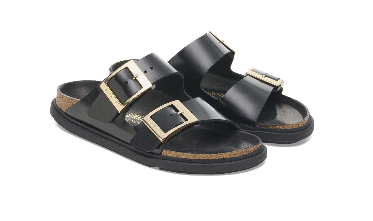 Birkenstock Arizona Droplet Buckle Natural Leather Patent High Shine Black