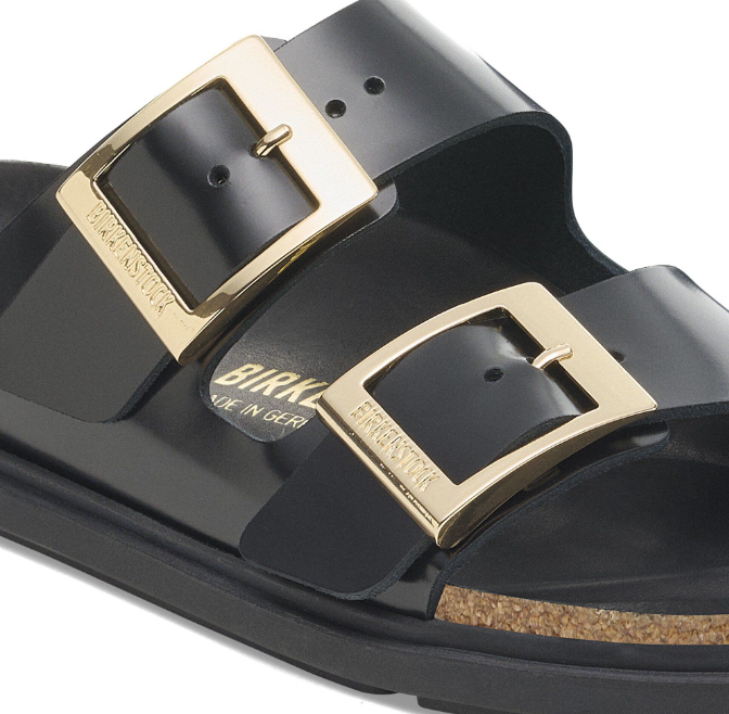 Birkenstock Arizona Droplet Buckle Natural Leather Patent High Shine Black