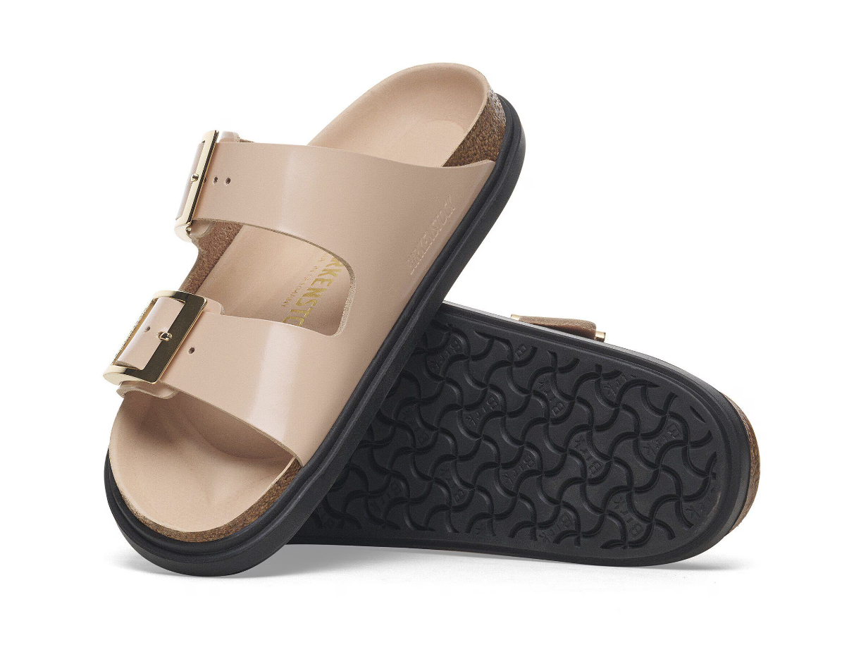Birkenstock Arizona Droplet Buckle Natural Leather Patent High Shine New Beige