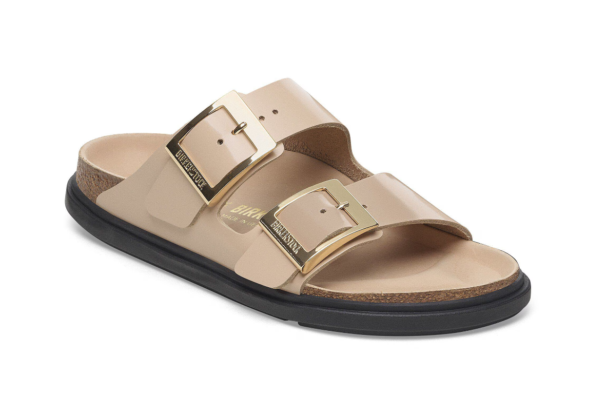 Birkenstock Arizona Droplet Buckle Natural Leather Patent High Shine New Beige