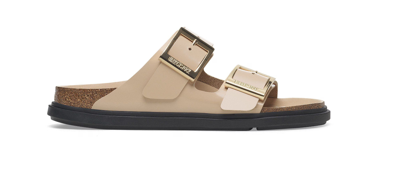 Birkenstock Arizona Droplet Buckle Natural Leather Patent High Shine New Beige