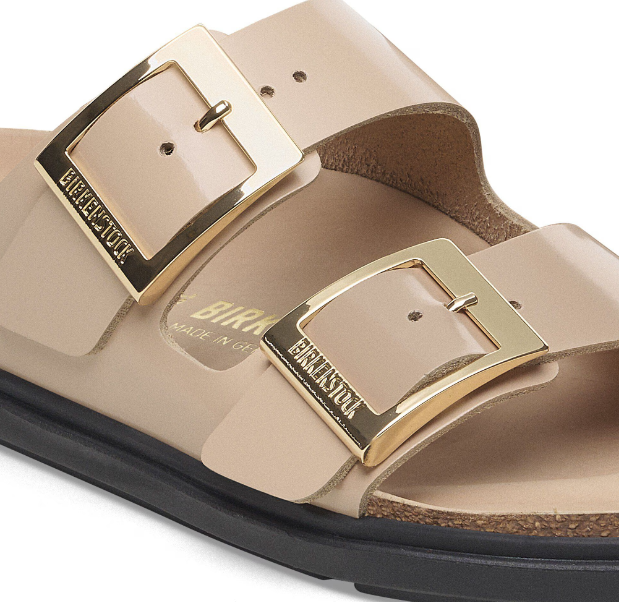 Birkenstock Arizona Droplet Buckle Natural Leather Patent High Shine New Beige