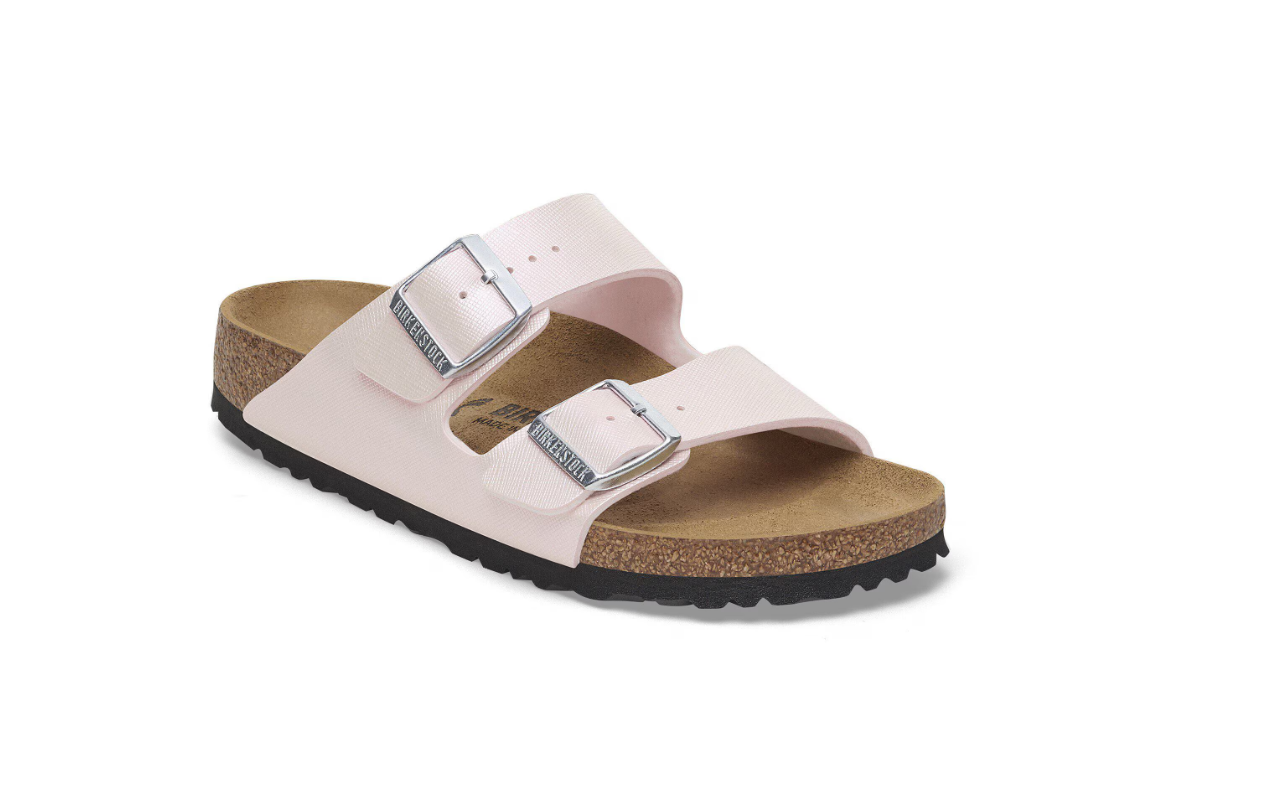 Birkenstock Arizona Birko-Flor Embossed Saffiano Iridescent Light Rose Sandals