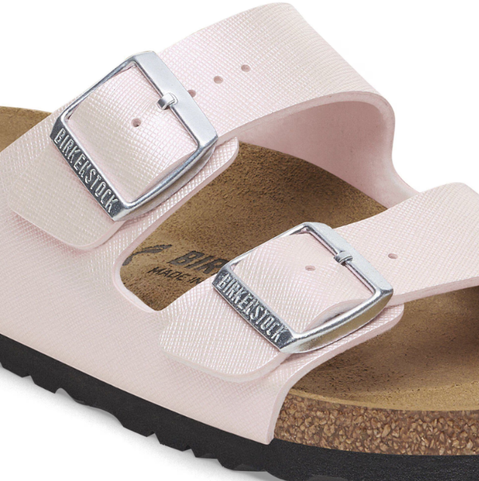 Birkenstock Arizona Birko-Flor Embossed Saffiano Iridescent Light Rose Sandals