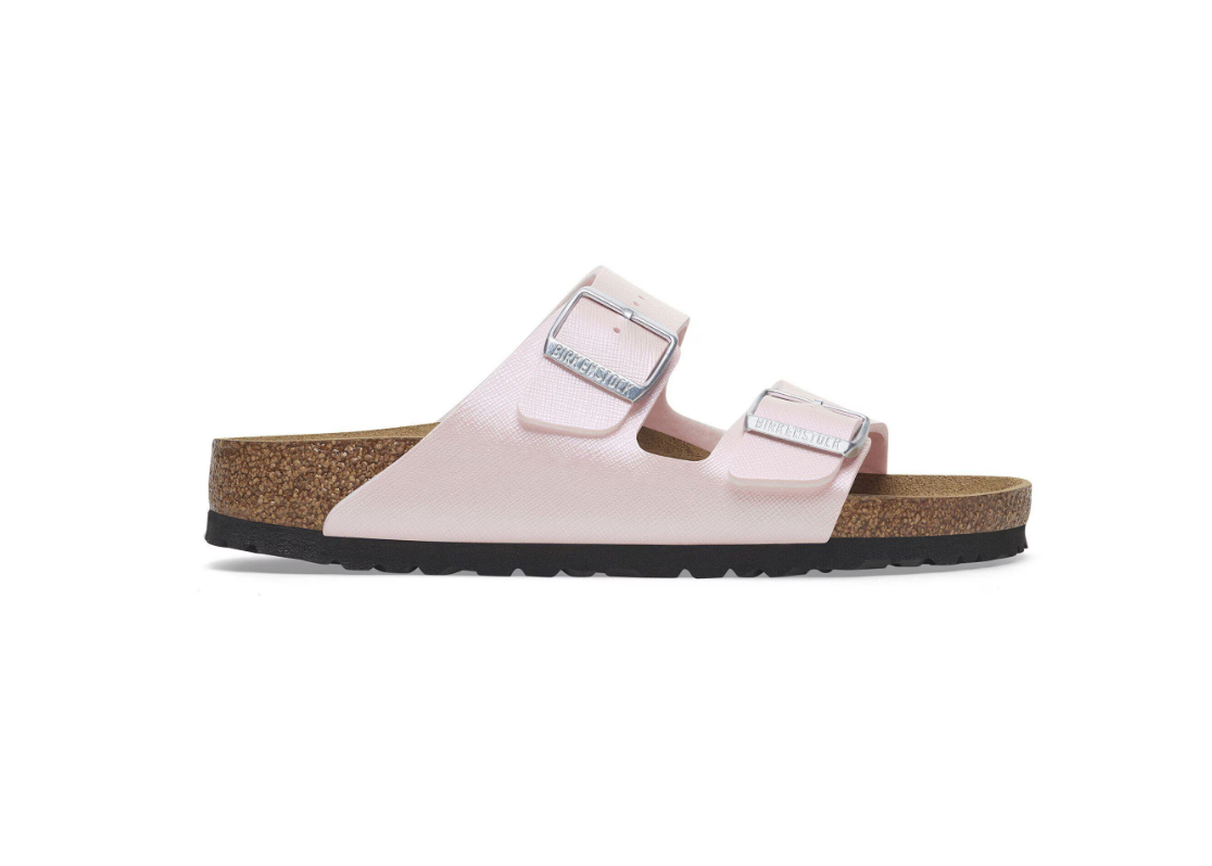 Birkenstock Arizona Birko-Flor Embossed Saffiano Iridescent Light Rose Sandals