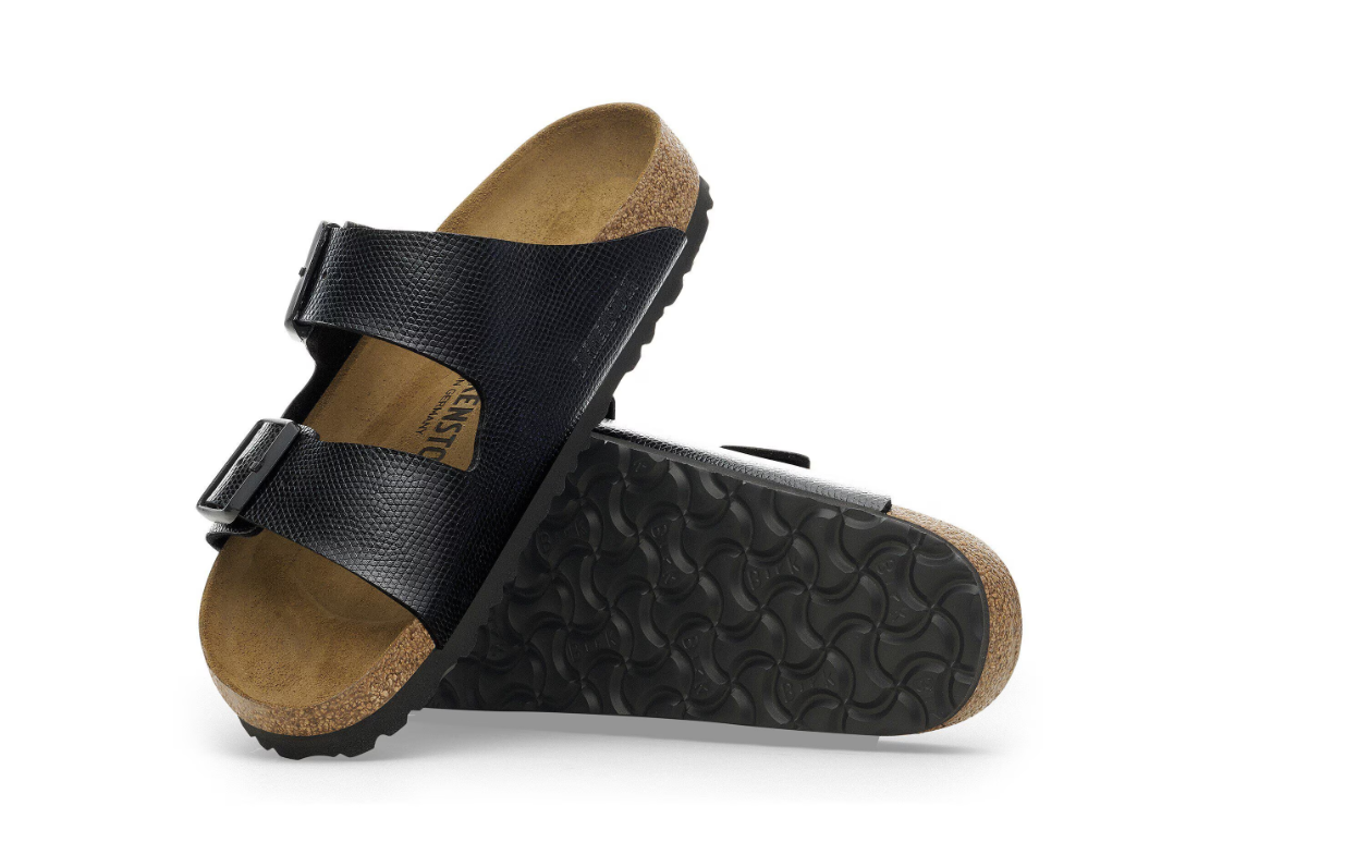 Birkenstock Arizona Birko-Flor Embossed Shiny Lizard Black Sandals