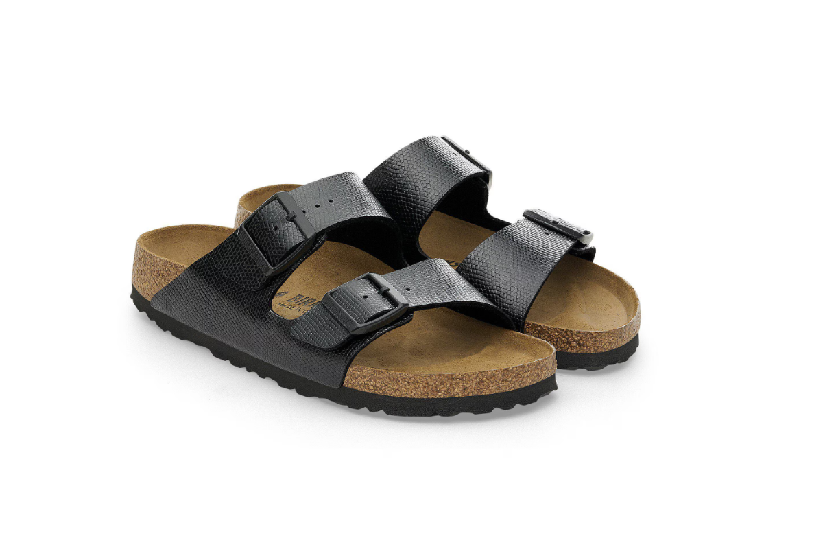 Birkenstock Arizona Birko-Flor Embossed Shiny Lizard Black Sandals