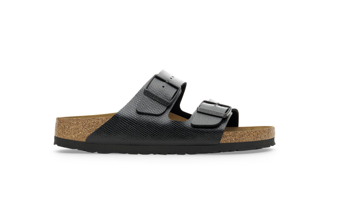 Birkenstock Arizona Birko-Flor Embossed Shiny Lizard Black Sandals